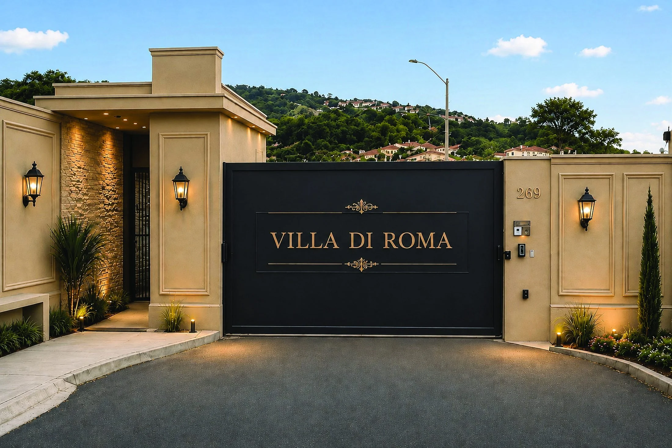 Entrada do Villa Di Roma entre jardins
